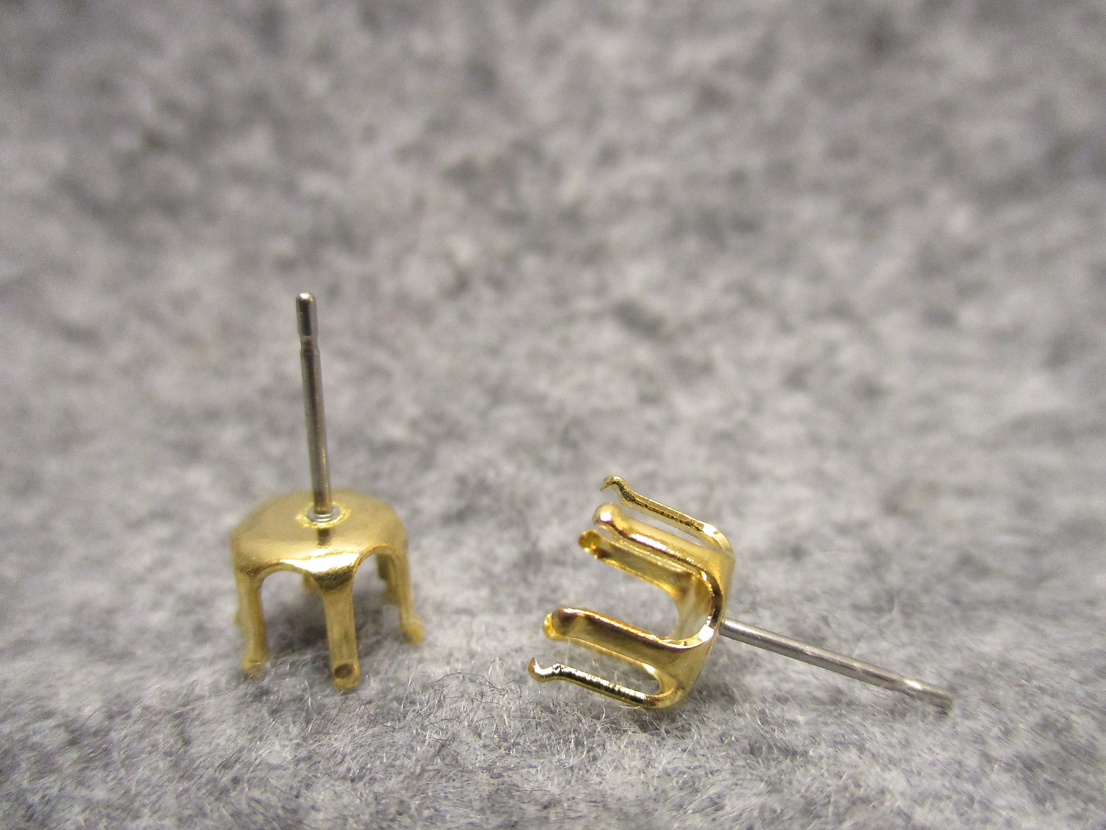10 Pair 20 Pcs Gold Plated Earring Post Findings Faceted Stone Setting Jewelry