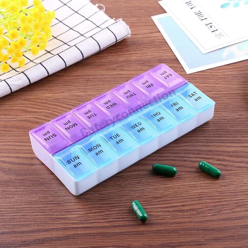 7 Day Weekly Pill AM PM Organizer Large Pill Case Pill Box for Medication Vitami