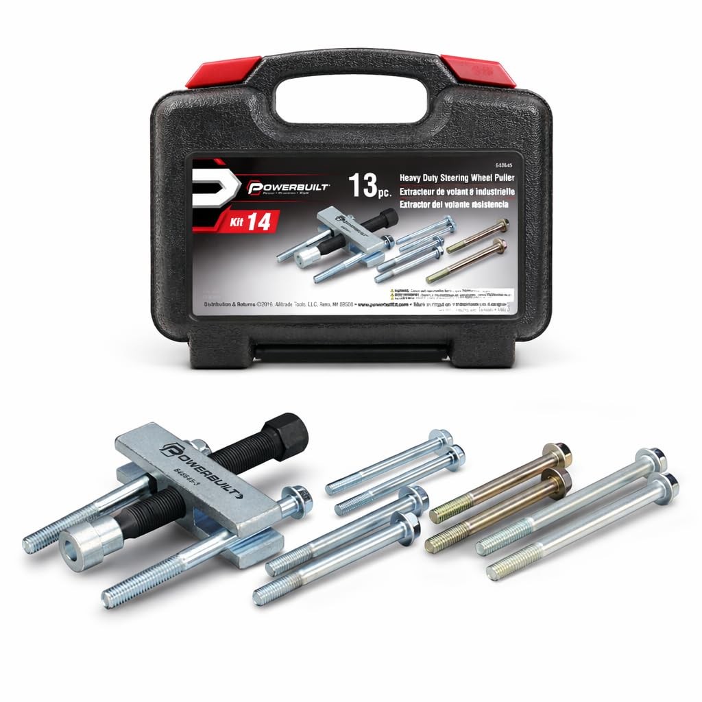 Steering Wheel Puller Heavy Duty Tapped Holes 14 Pc Tool Set Car Vehicle