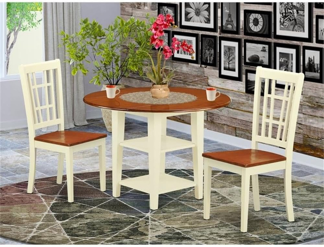 SUNI3-BMK-W 3 Piece Kitchen Table Set for Small Spaces Contains a round Dining R