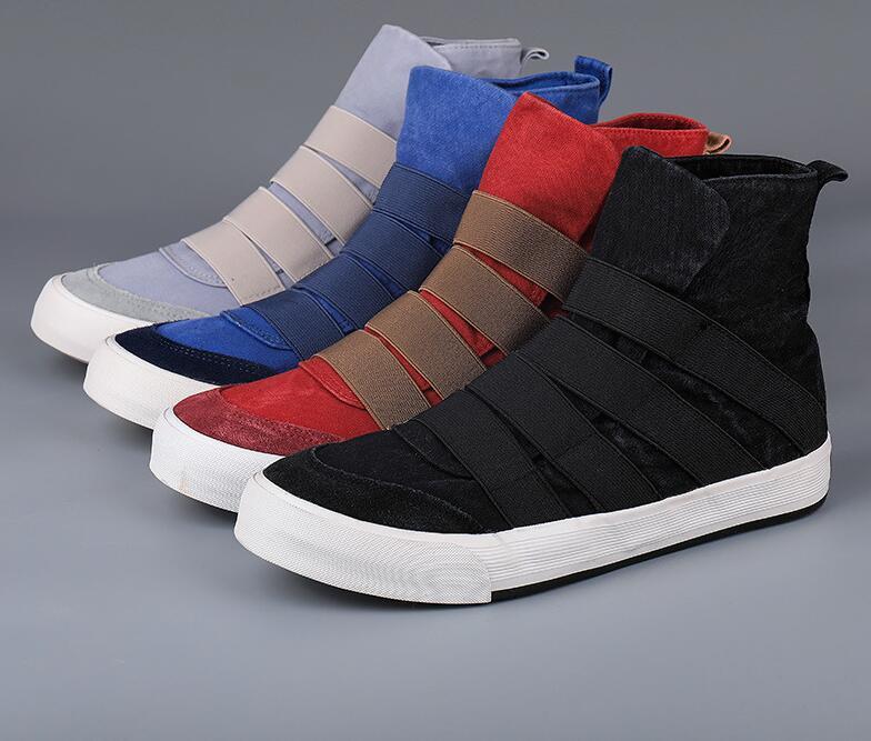New Canvas Slip On Men's High Top Boots Soft Casual Shoes Solid Canvas Shoes