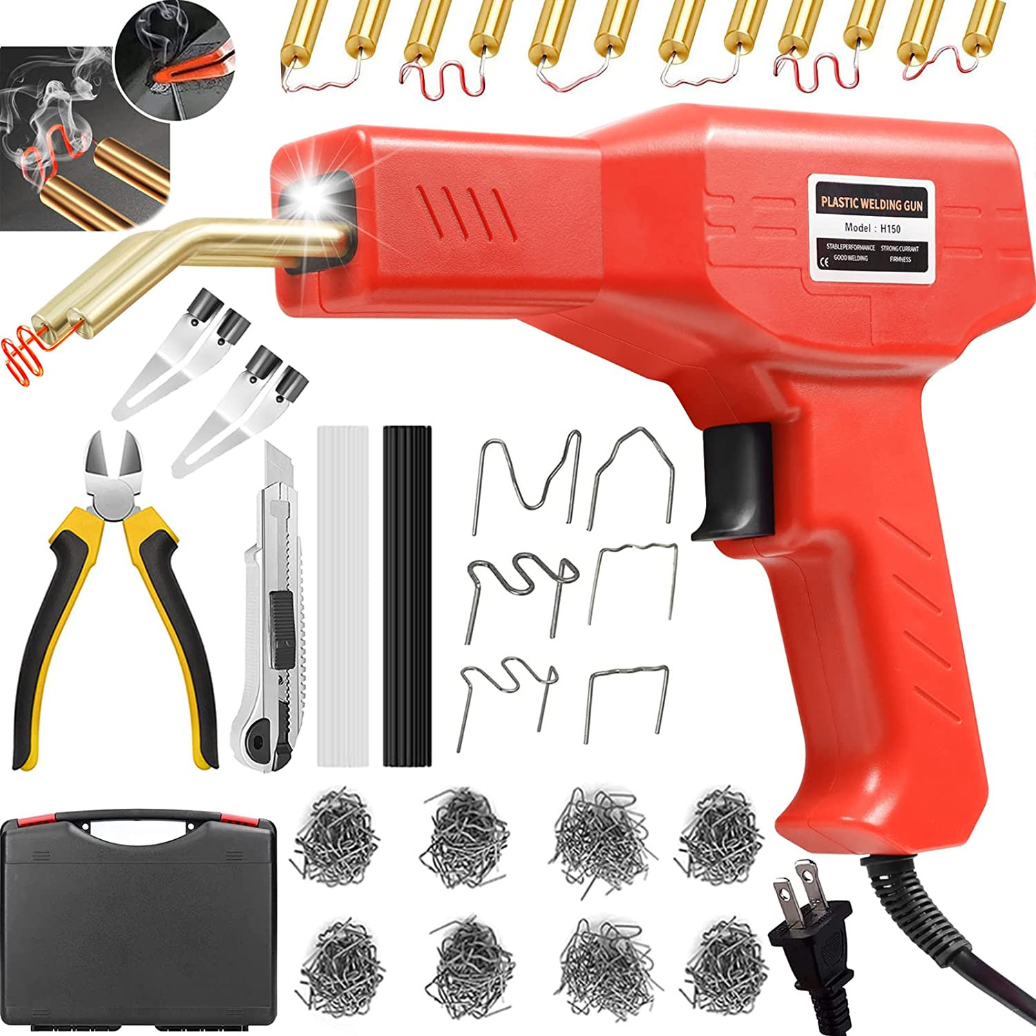 150W Upgraded Plastic Welding Kit,800PCS Hot Stapler Plastic Repair Kit,8Pcs Rod