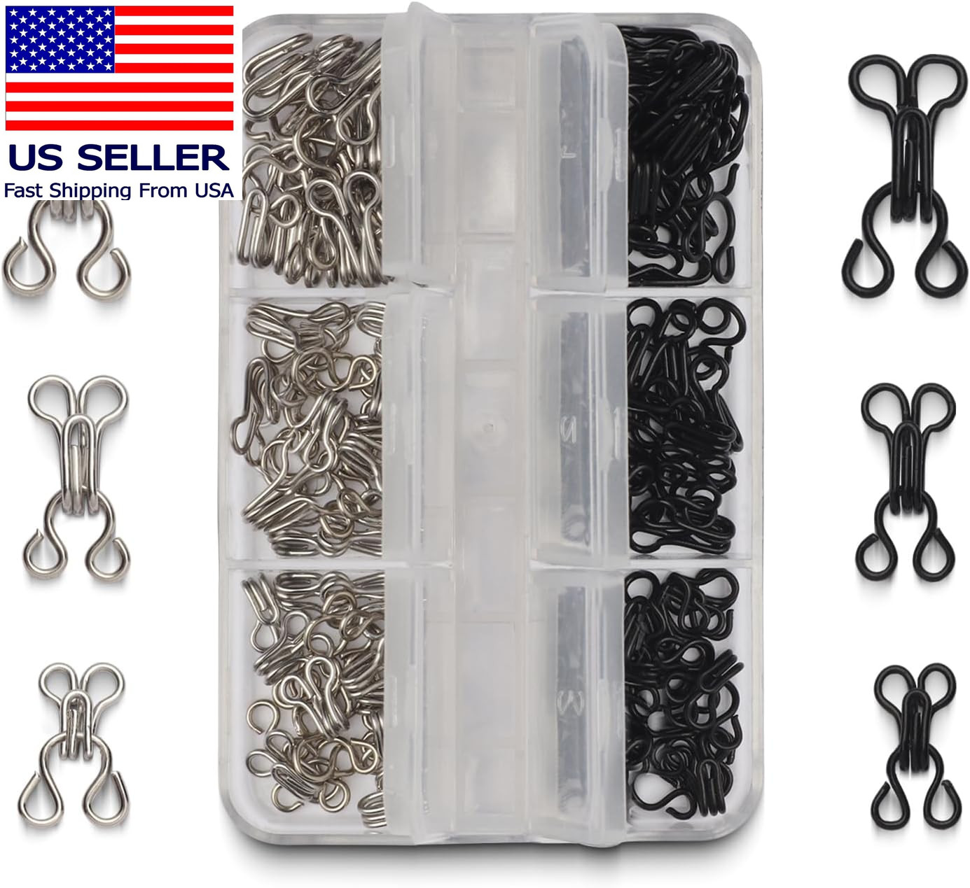72 Pairs Hook and Eye Sewing Kit – Black and Silver Bra Hooks Replacement in Mul