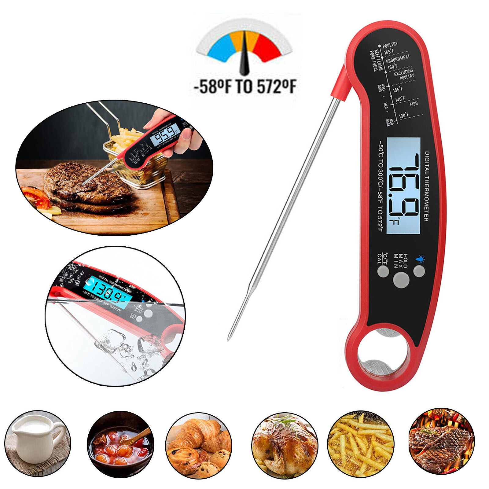 Digital Meat Thermometer Instant Read for Kitchen Food Cooking BBQ Grilling US