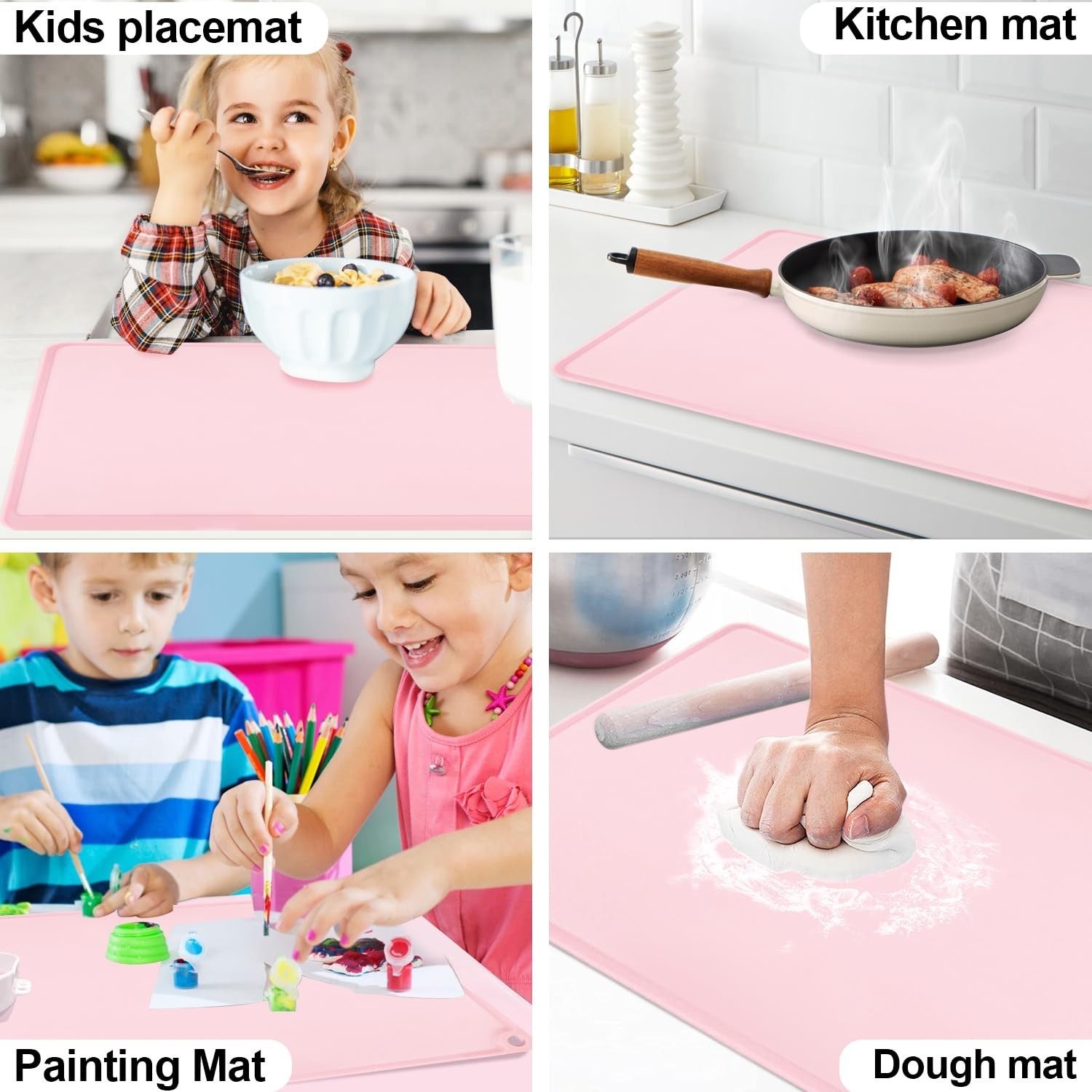 Standard Silicone Mat Pink Baking Mat-Multipurpose Kid Placemat Reusable Kitc...