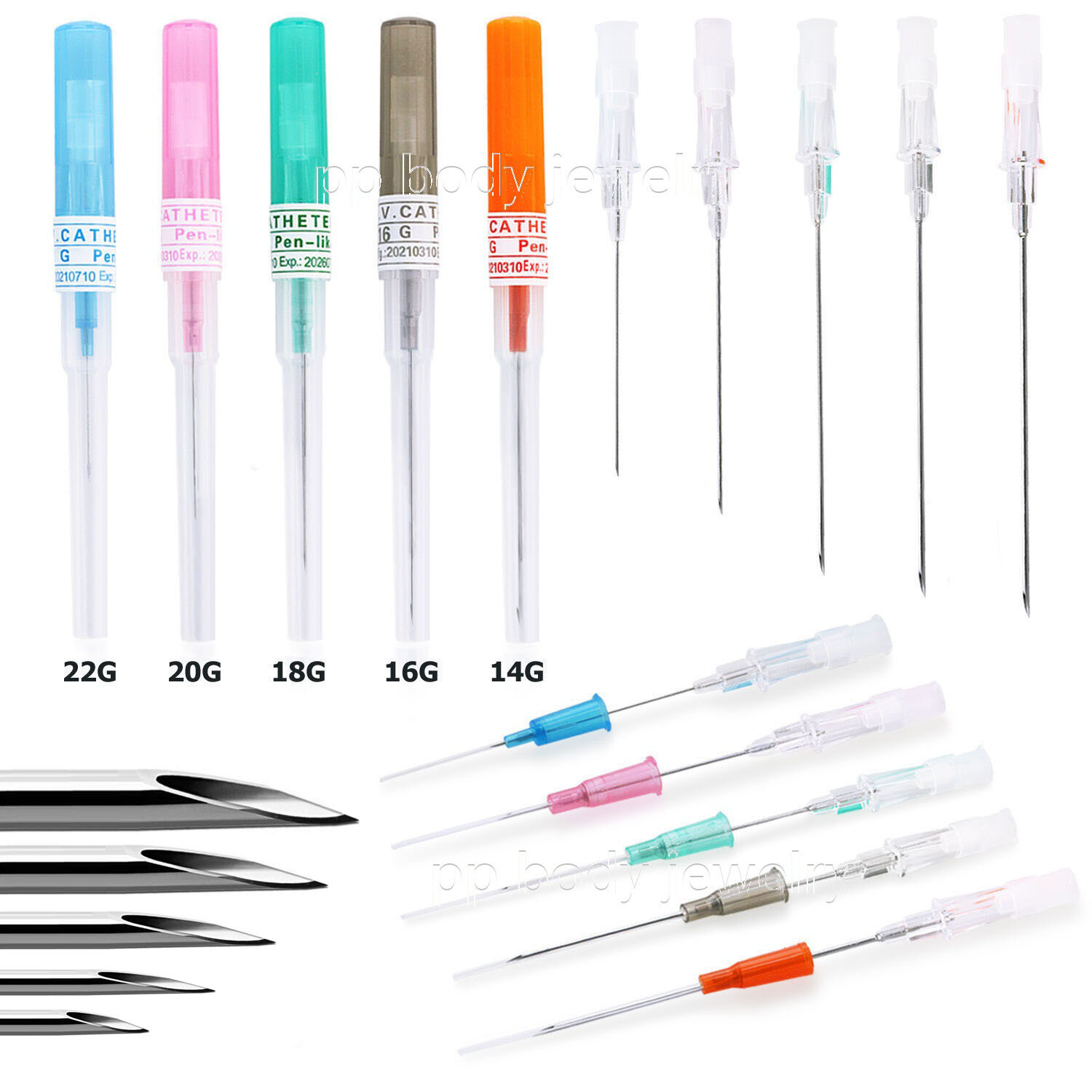 5pcs. Sterilized Catheter Cannula Needles Body Piercing 22G 20G 18G 16G 14G