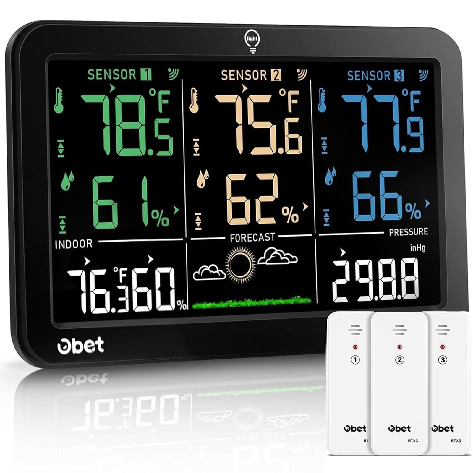 Weather Station Wireless Indoor Outdoor Thermometer with 3 Sensors, Color Displa