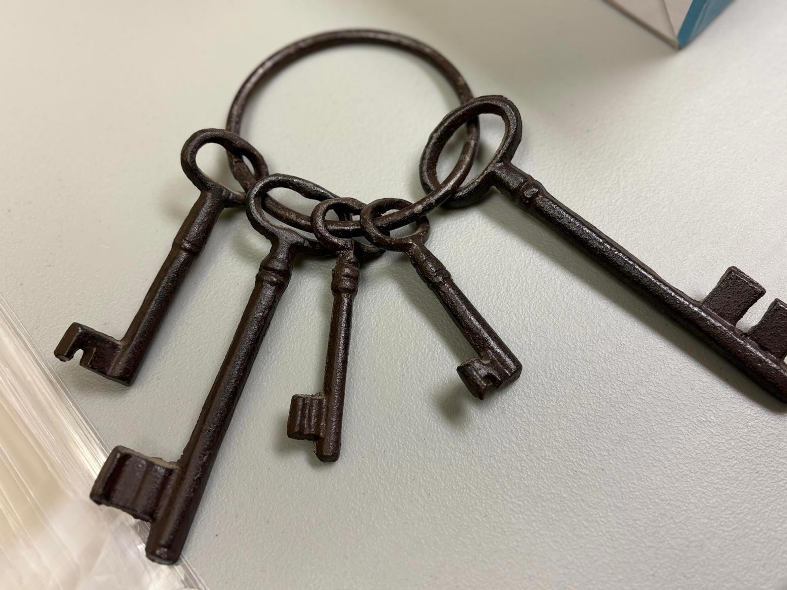 Set of 5 Vintage Iron Skeleton Keys on Ring