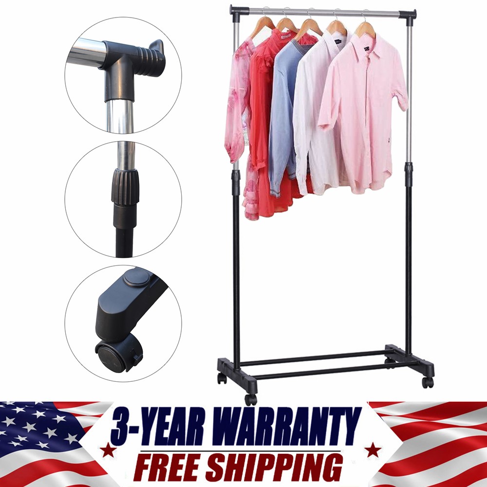 Laundry Drying Rack Clothes Storage Hanger Stand With Brake Roller Adjustable US