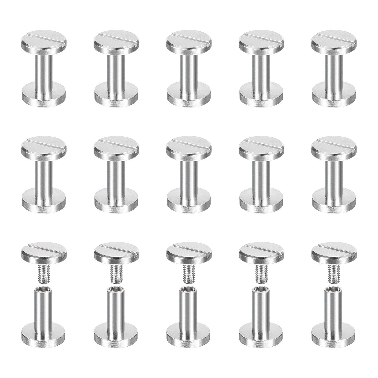 25Pack Brass Chicago Screws, 10x10mm Post Nail Stud Rivets, Silver
