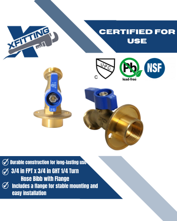 5 Pcs XFITTING 3/4" FPT x 3/4" GHT 1/4 Turn Hose Bibbs with Flange