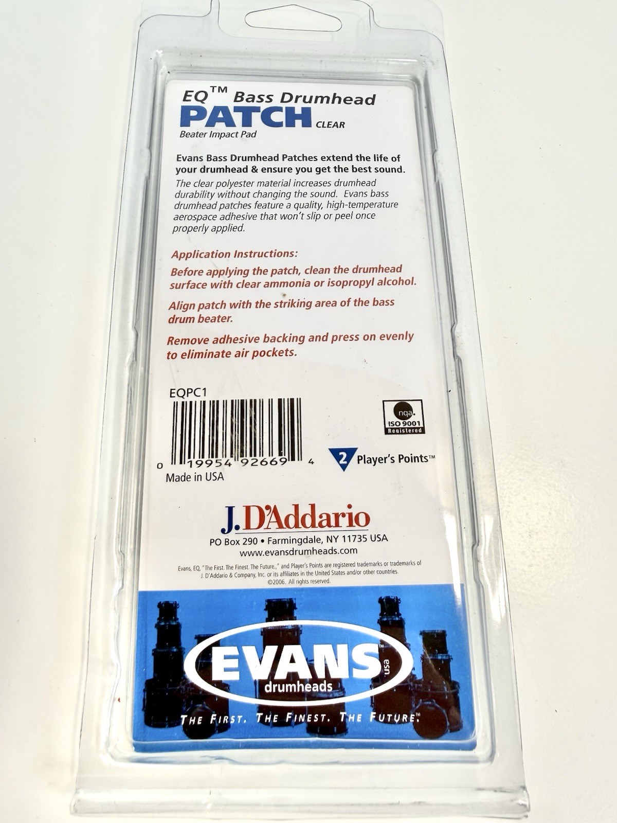 Evans EQ Bass Drumhead Patch Clear Plastic