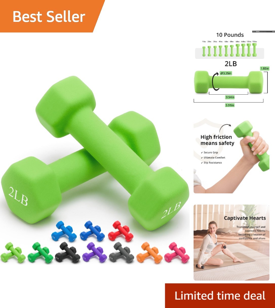 Versatile Anti-Roll Hex Dumbbell Pair (2 LB) - Perfect Gift for Fitness