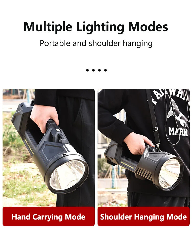 Extra Large Solar Flashlight Rechargeable Searchlight Long Range Carry Torch