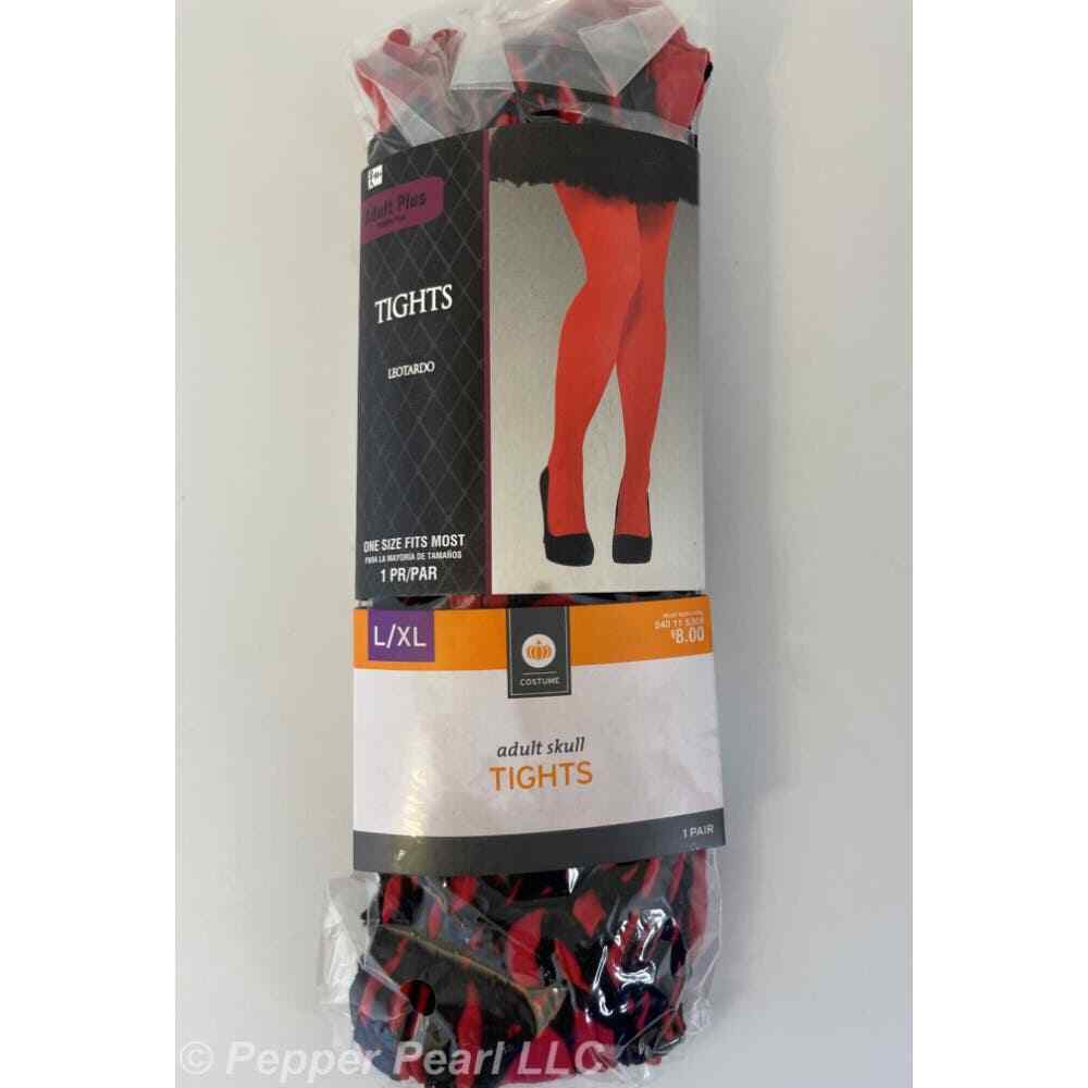 Skull Tights Red Black Costume Adult Plus Large Xtra Large Up to 200 Pounds