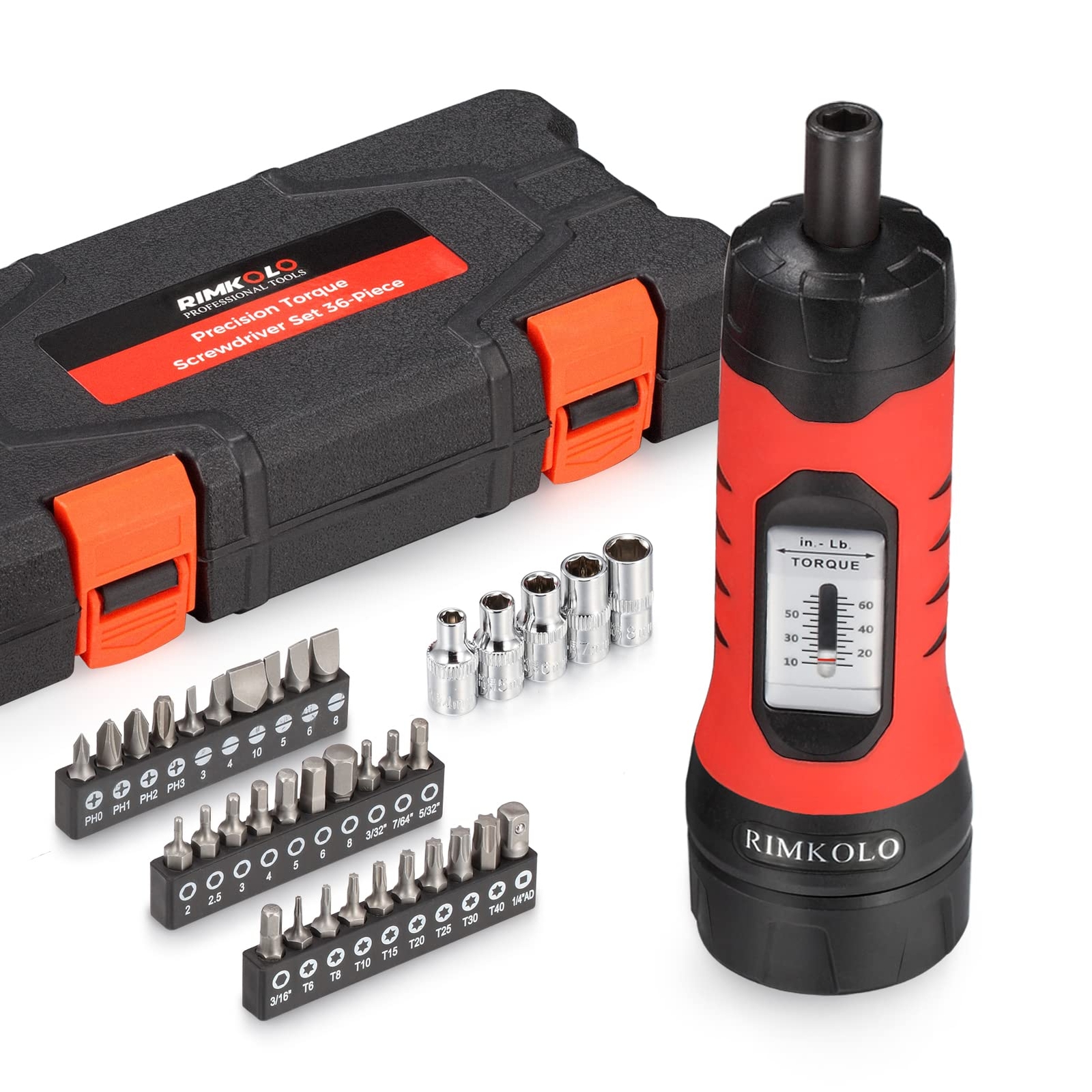1/4" Drive Torque Screwdriver Wrench Set, 36-Piece 10 to 65 In.lb Torque Wren...