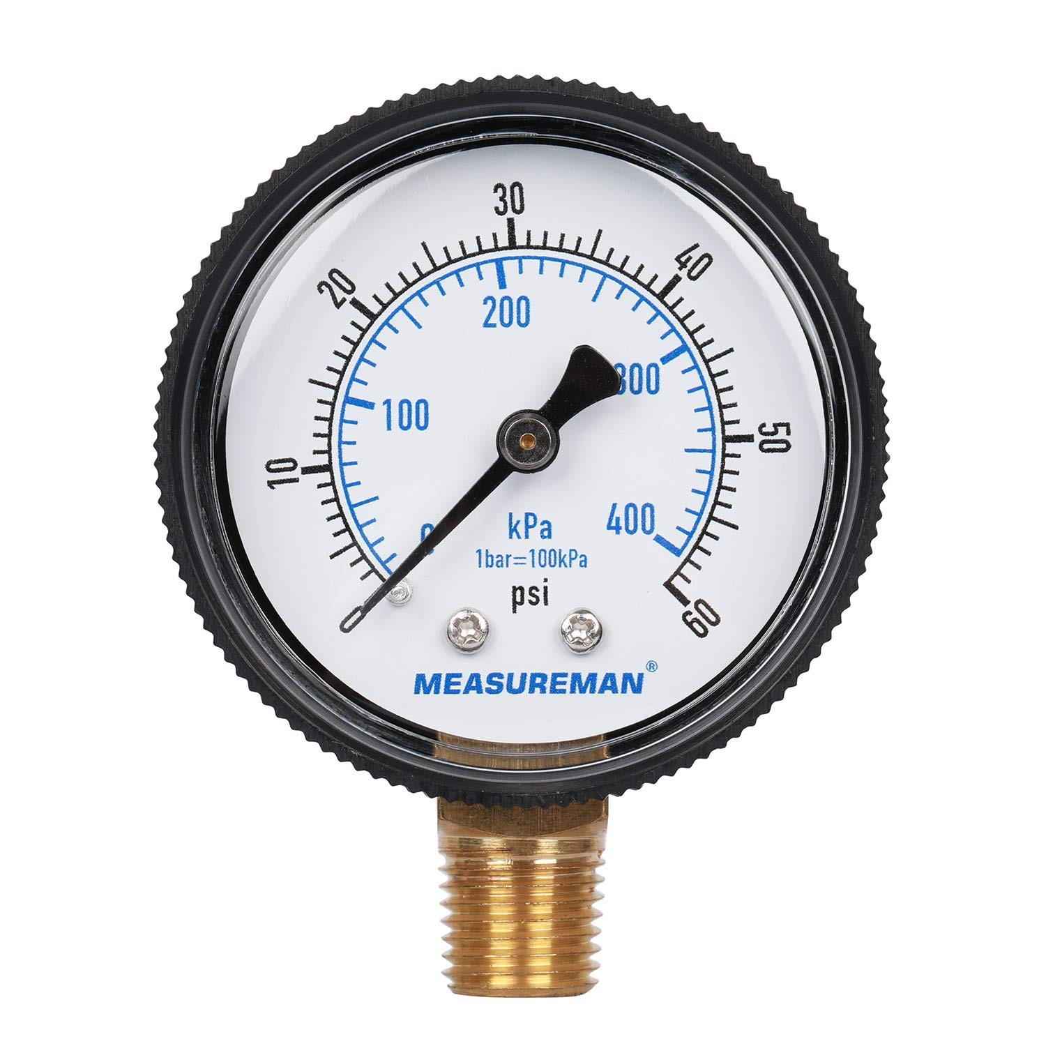 MEASUREMAN 2" Swimming Pool Pressure Gauge, 1/4" NPT Lower Mount, 0-60psi/kpa...