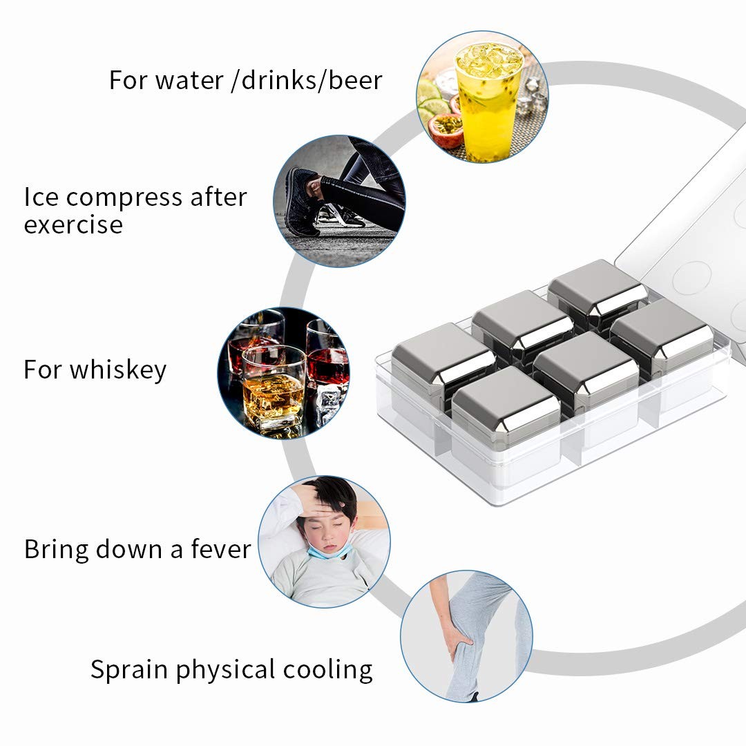 MEICHU Whiskey Stones 8 Pack, Metal Reusable Ice 1.02 Inch, Silver Set of 8