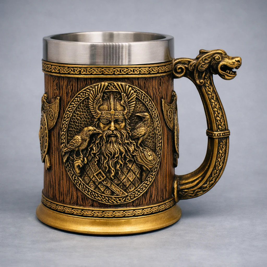 Viking Tankard Norse Odin Thor Mjolnir Drinking Mug Beer Stein 20oz / 600ml