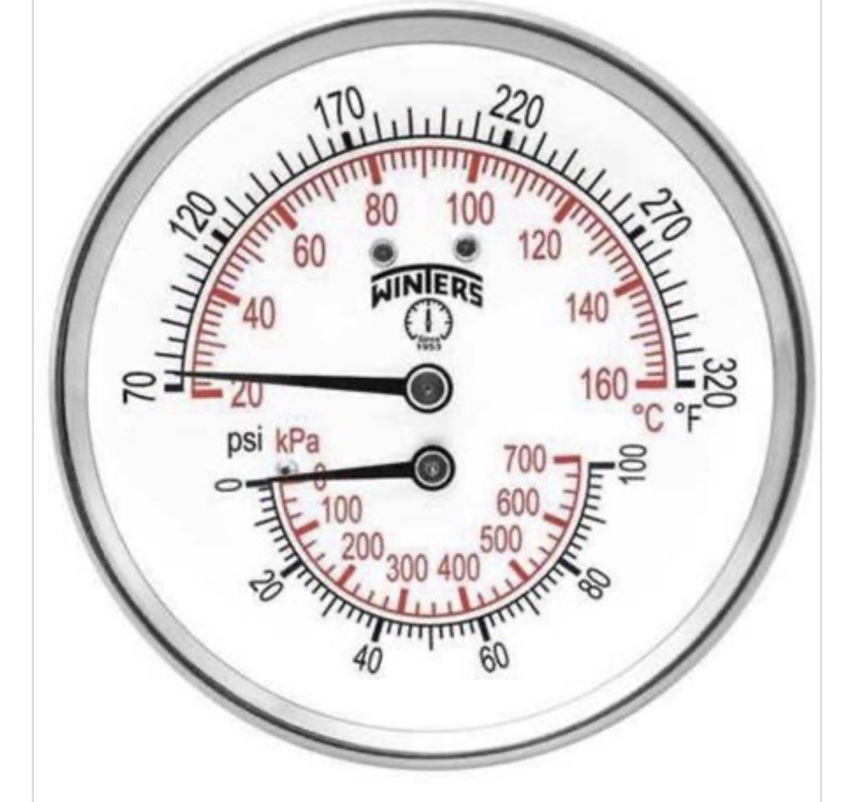 Winters TTD408 Tridicator Boiler Gauge 0-100 PSI 1/2 NPT Back Mount Brass NIB