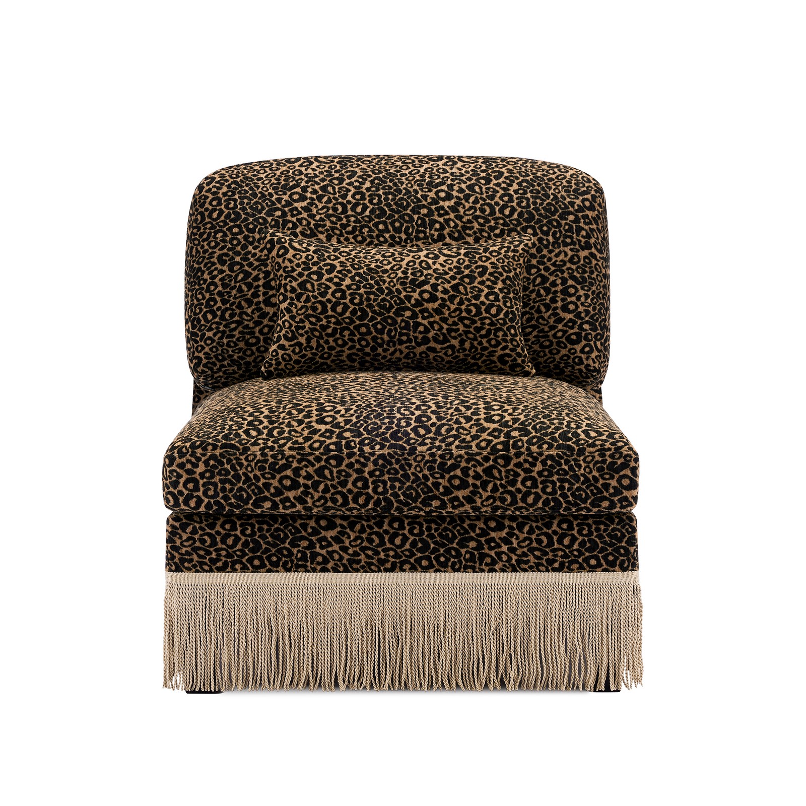 Leopard Print Chenille Armless Sofa with Pillow, Single Seater Chair