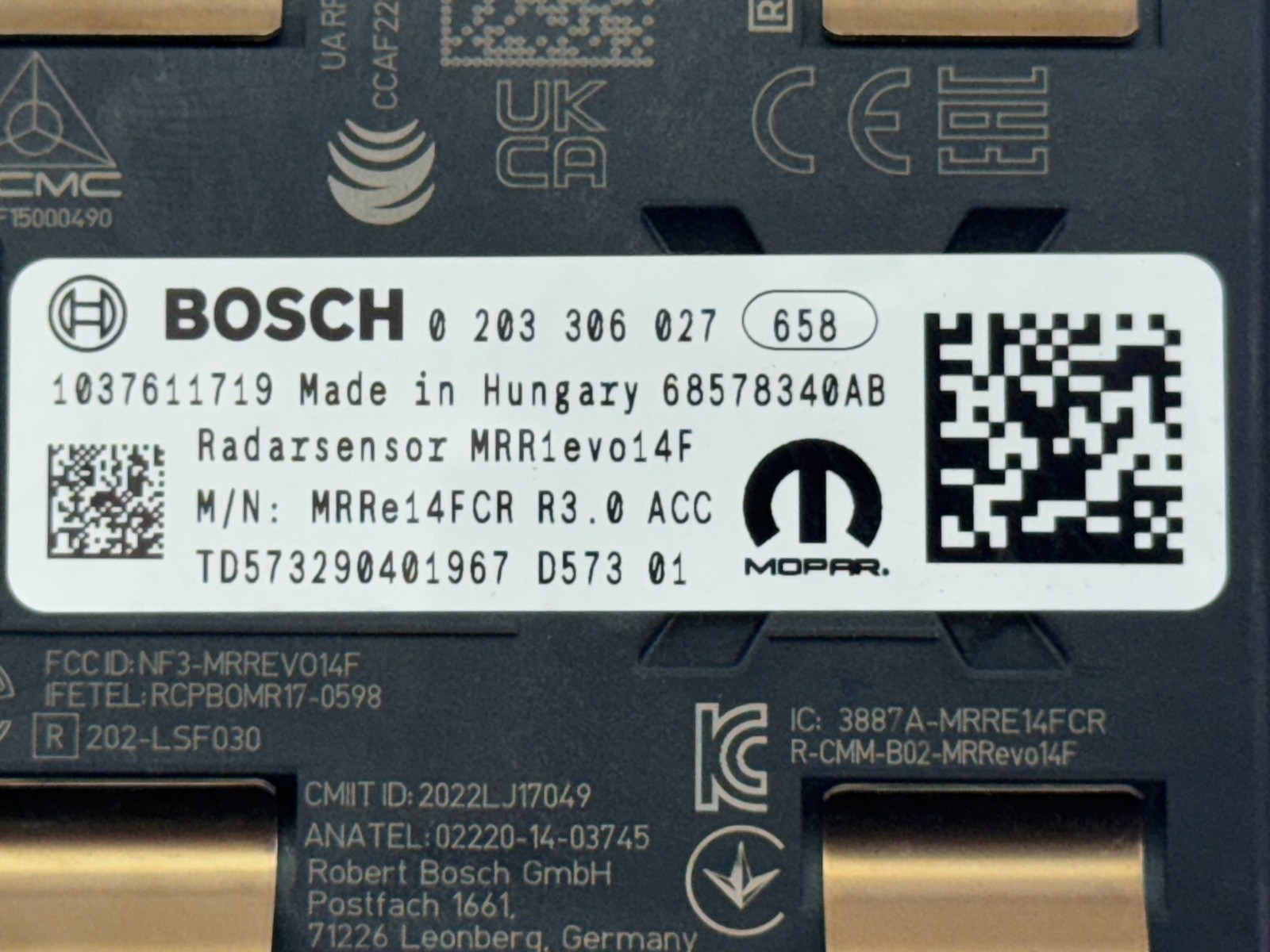 OEM Genuine BOSCH Mopar Branch Control Radar Sensor Unit 68578340AB