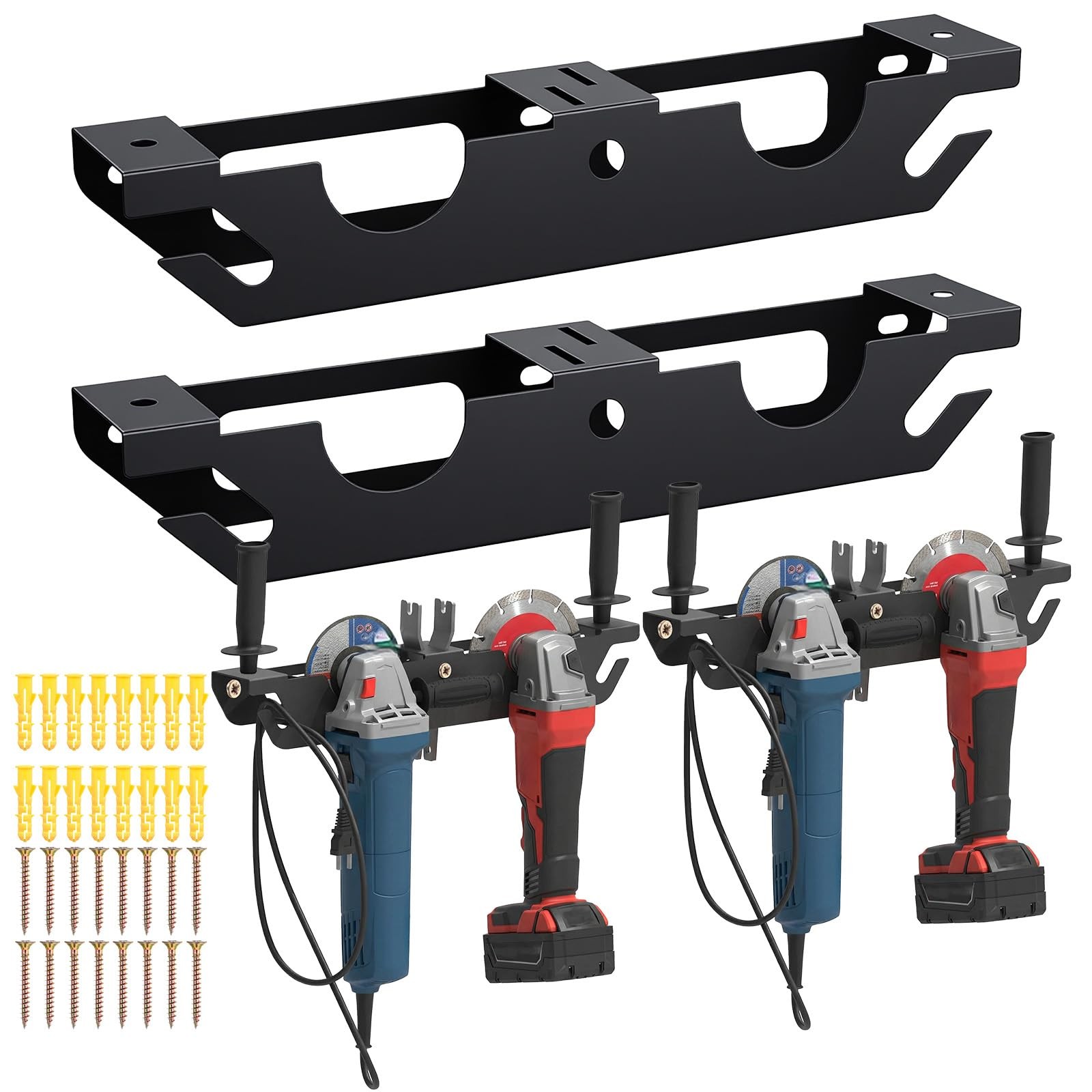 4 Pack Angle Grinder Holder, Wall Mount Storage Rack with Cord Hanger, Tool B...