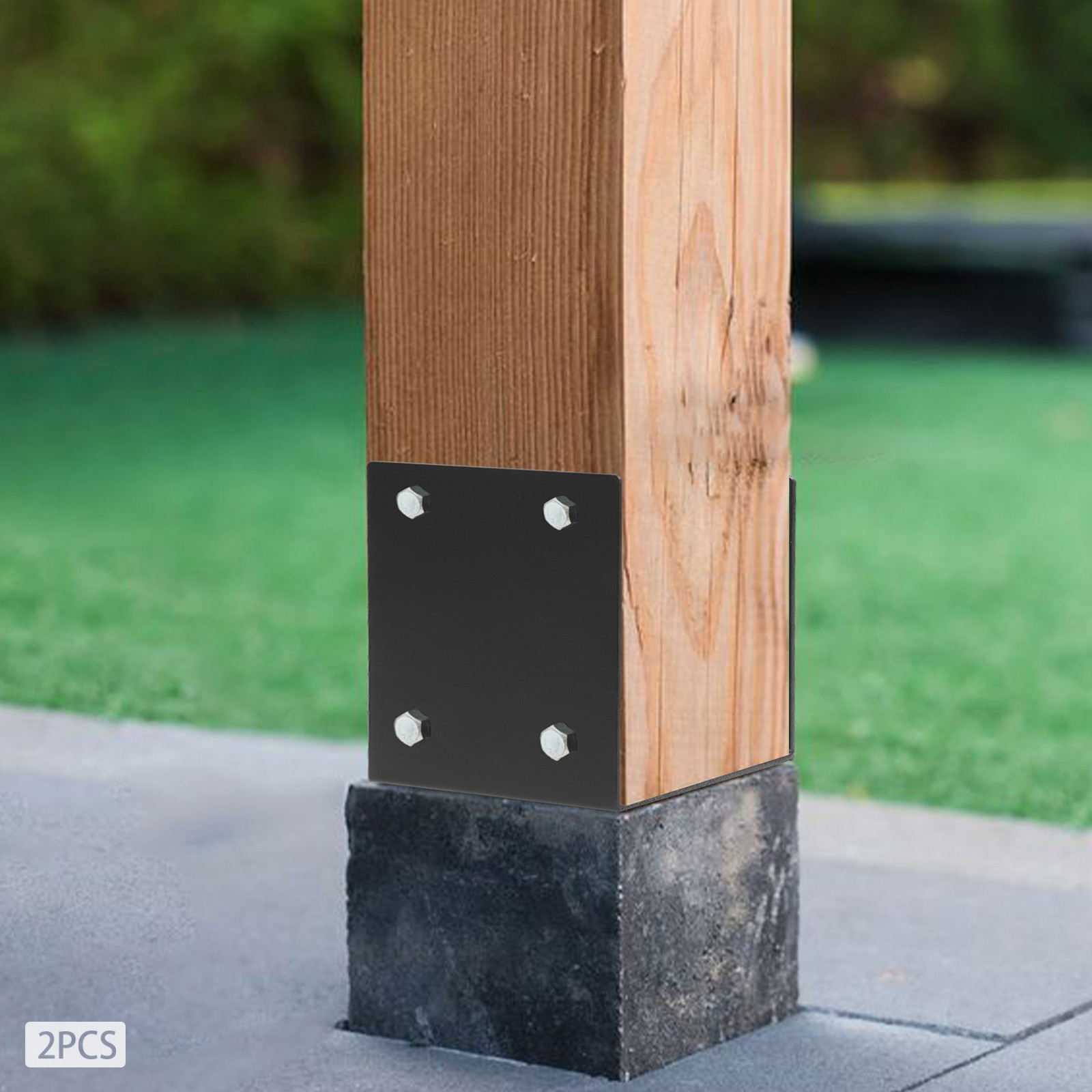 U-Shape Post Base Holder 7*7in Wet Concrete Fence Post Holder 2 Pack Black