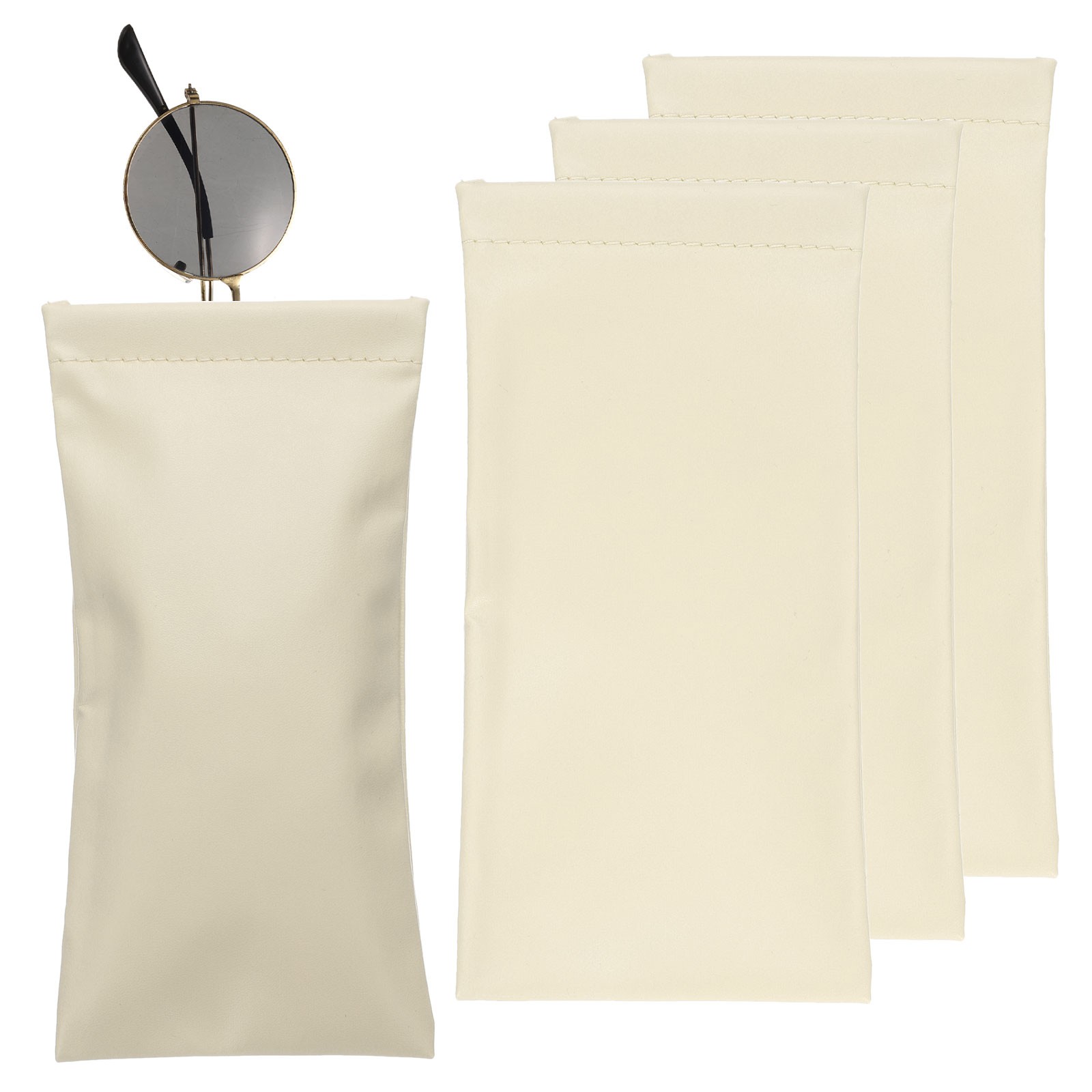4pcs Soft Glasses Case, Squeeze Top Portable Glasses Bag Sunglasses Case (Beige)
