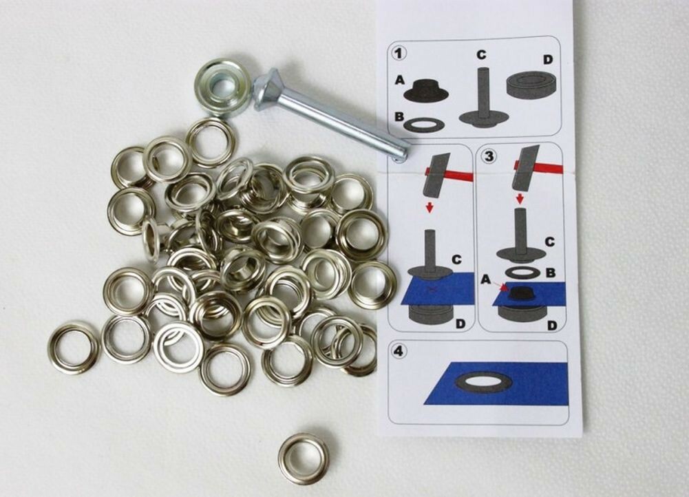 Eyelets Windscreen 4 MM Hole Diameter Inside 50 Piece Silver Incl. Tool