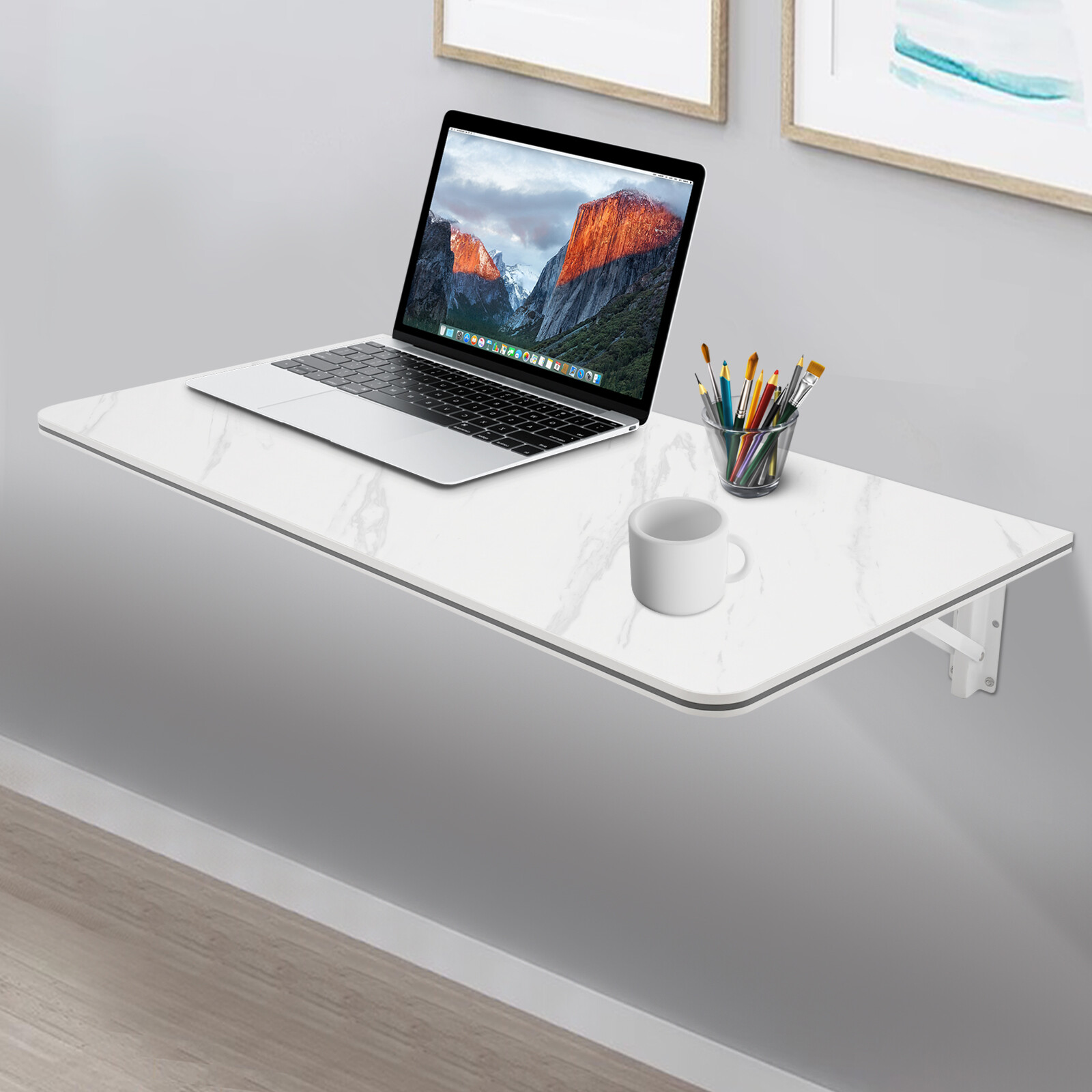 80x40cm White Folding Wall Desk Wall Mounted Folding Table Rectangular Wall Desk
