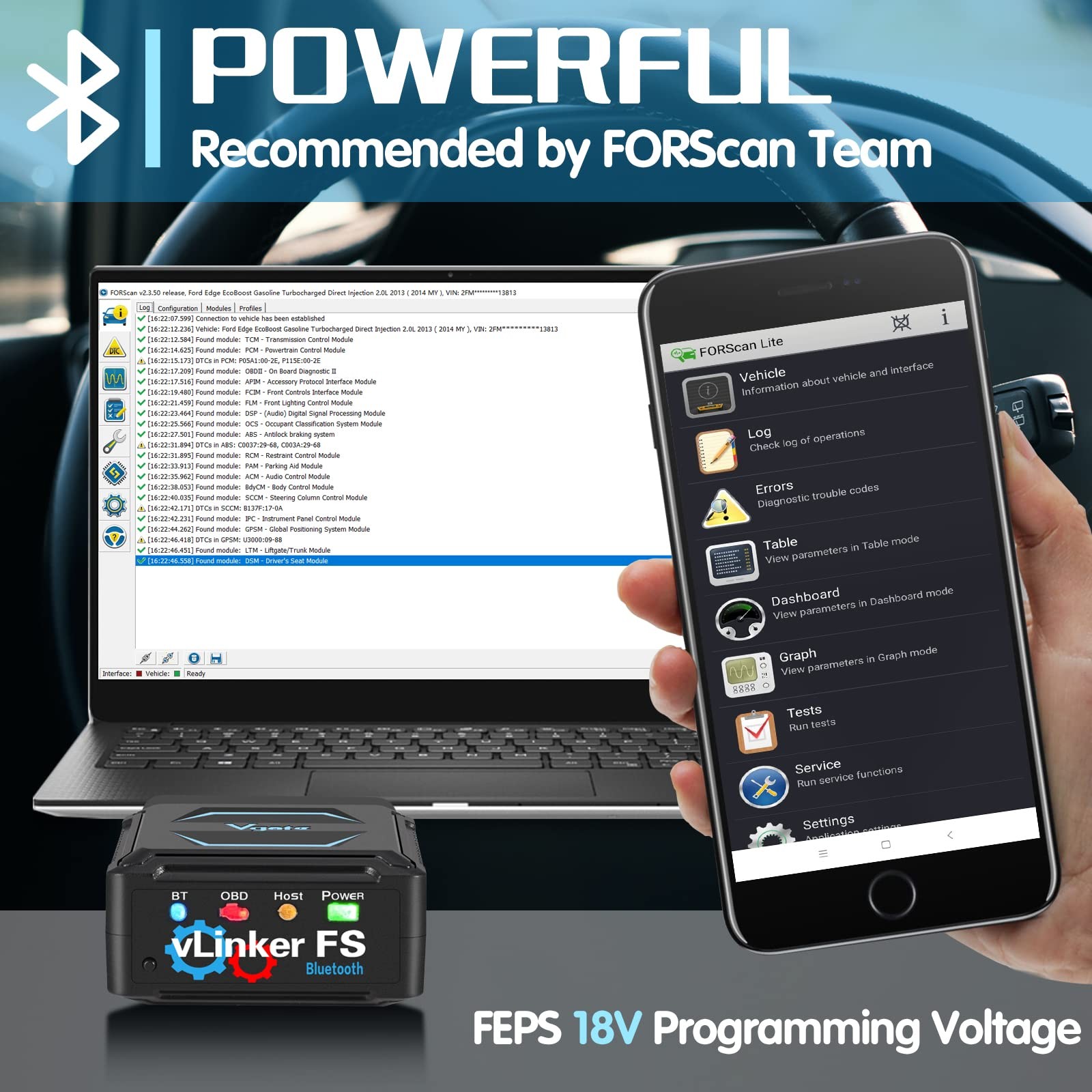 Bluetooth OBD2 Diagnostic Scan Tool vLinker FS for iOS Android & Windows Vgate