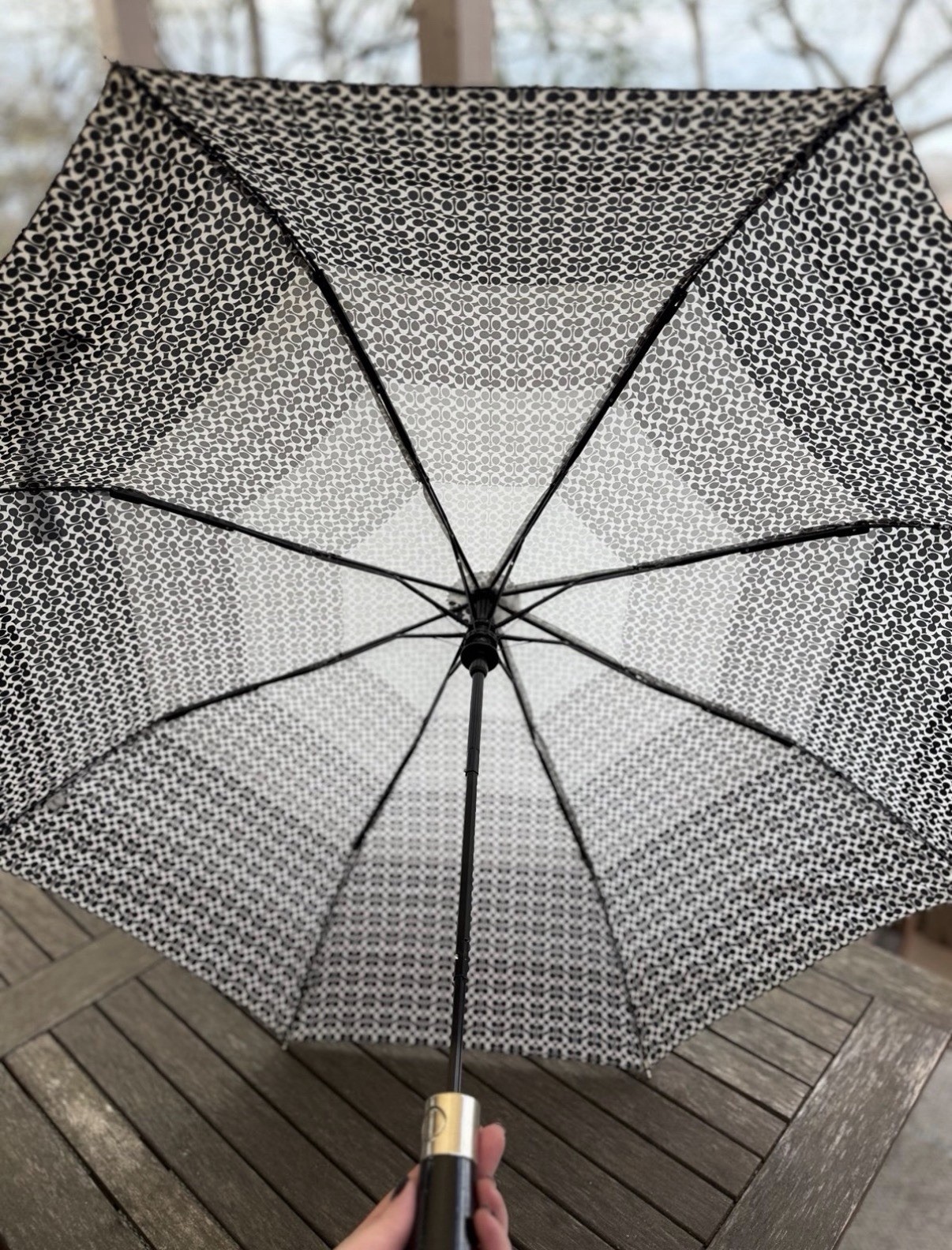 Coach Umbrella with Grey and Black Ombre Pattern and Monogram C Logo