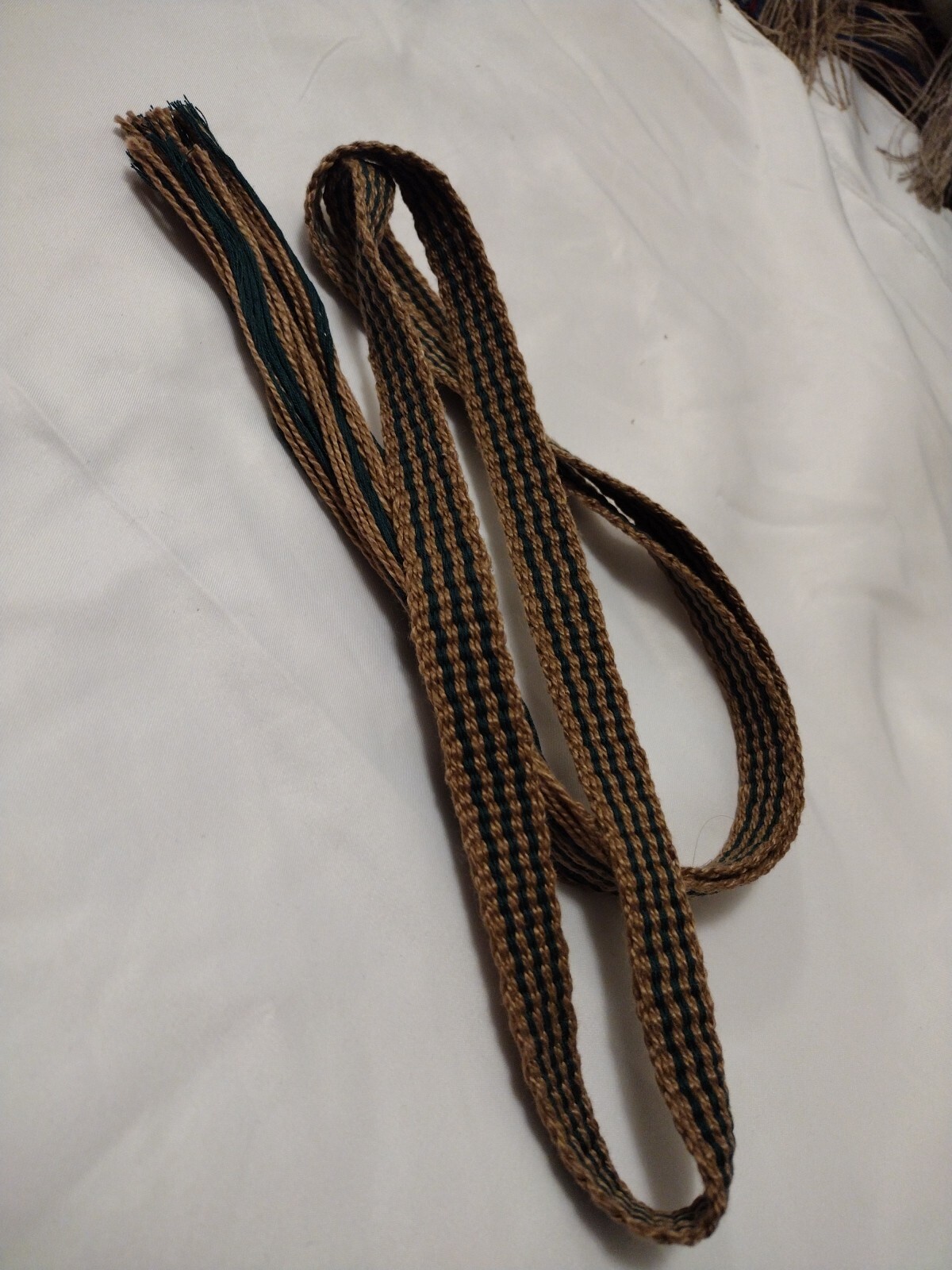 #85 Powder Horn inkle loom strap Tan And Dark Green Stripe Strap 3/4"x 44"