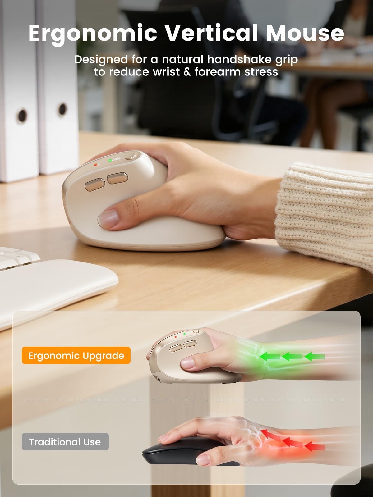 MAM3 Ergonomic Vertical Wireless Rechargeable Mouse 4 Adjustable DPI Beige
