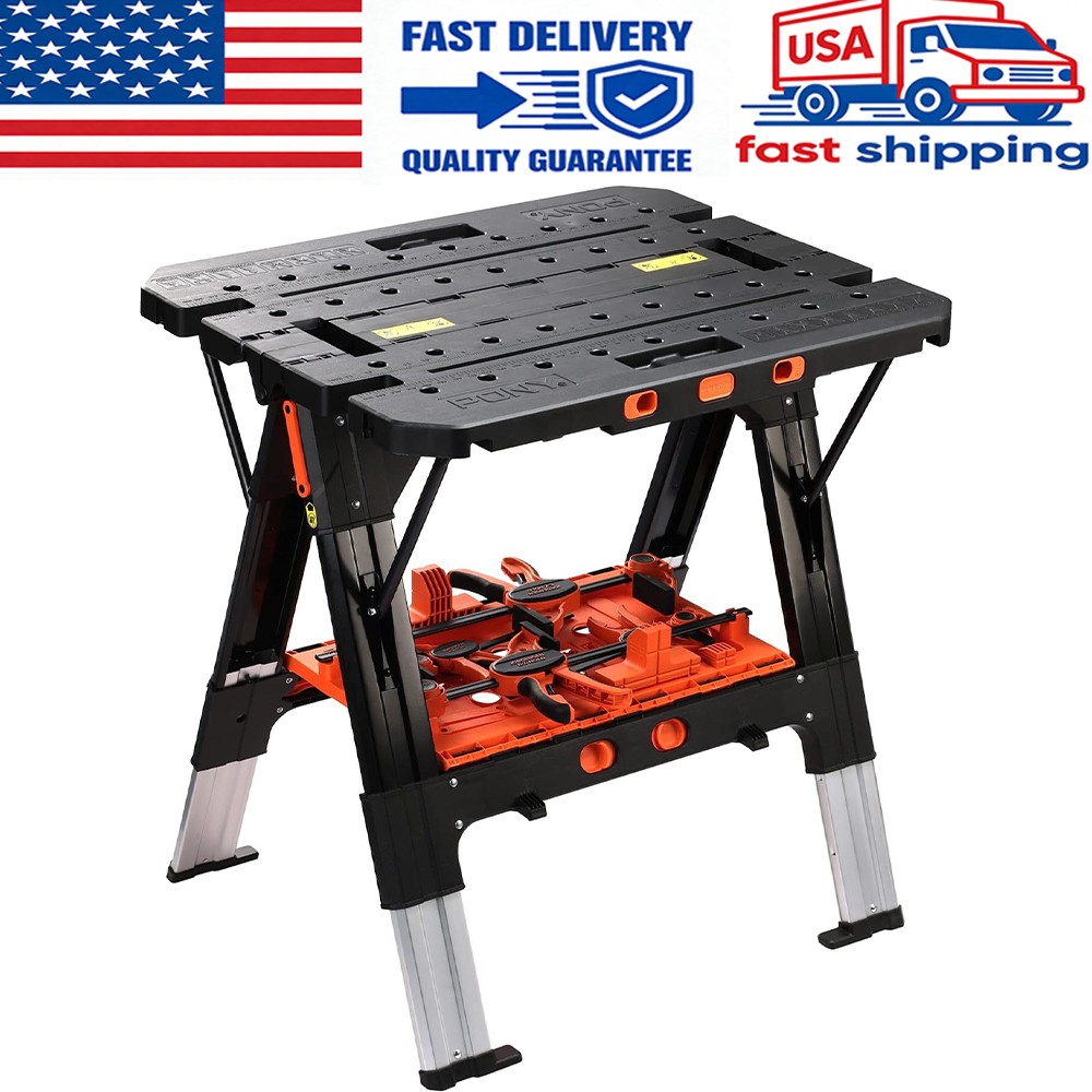 Pony Portable Folding Work Table 31” W×25” D×25”-35”H Large Load Capacity NEW