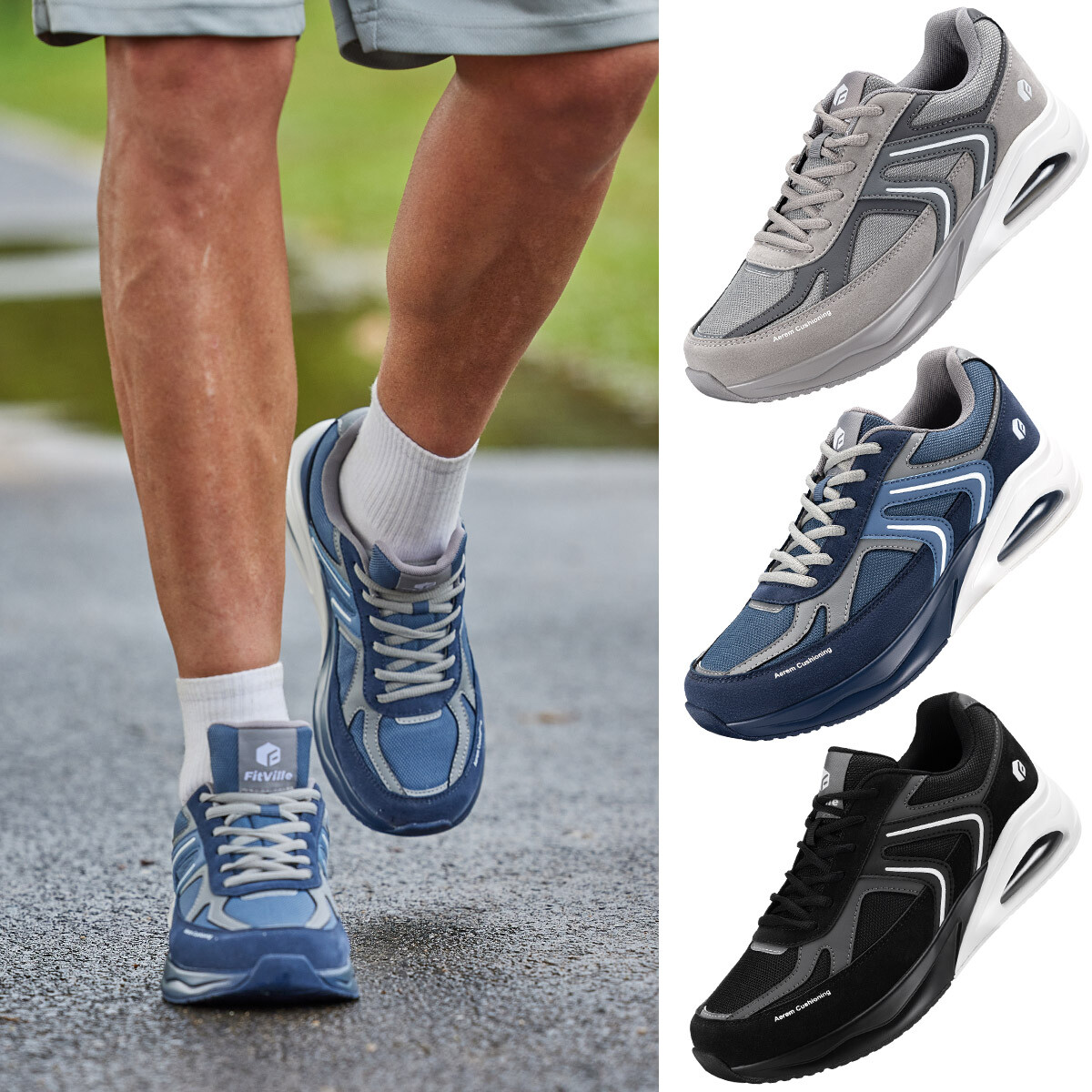 FitVille Men's Extra Wide Walking Shoes Air Cushion Cross Training Sneakers 8-15