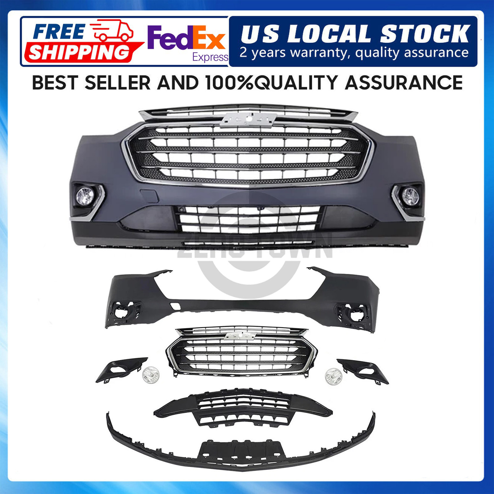 Front Bumper Cover Grille Assembly Kit Set For Chevy Traverse 2018-2021