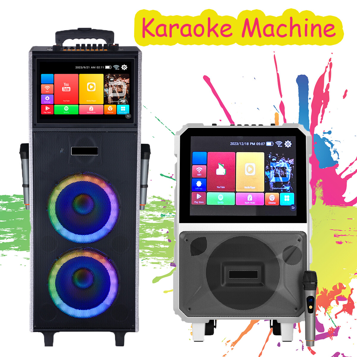 LOUD Bluetooth Speaker Karaoke Machine w/ Wireless Mic & Lyrics Display Screen