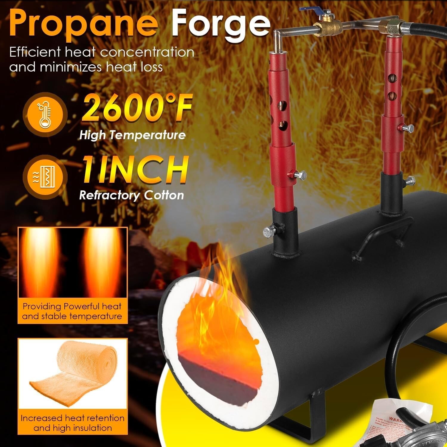 Gas Propane Forge Furnace with Dual Burners Blacksmith Knife Tool Farrier Making
