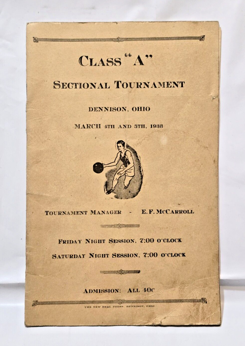 1938 Dennison Ohio Class A Sectional Tournament State HS Basketball Program
