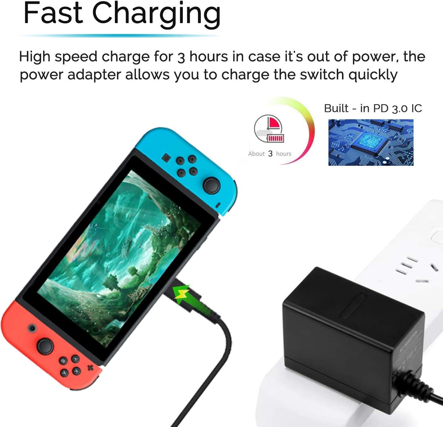Switch Charger Compatible With Nintendo Switch and Switch Lite Charger, 15V/2.6A