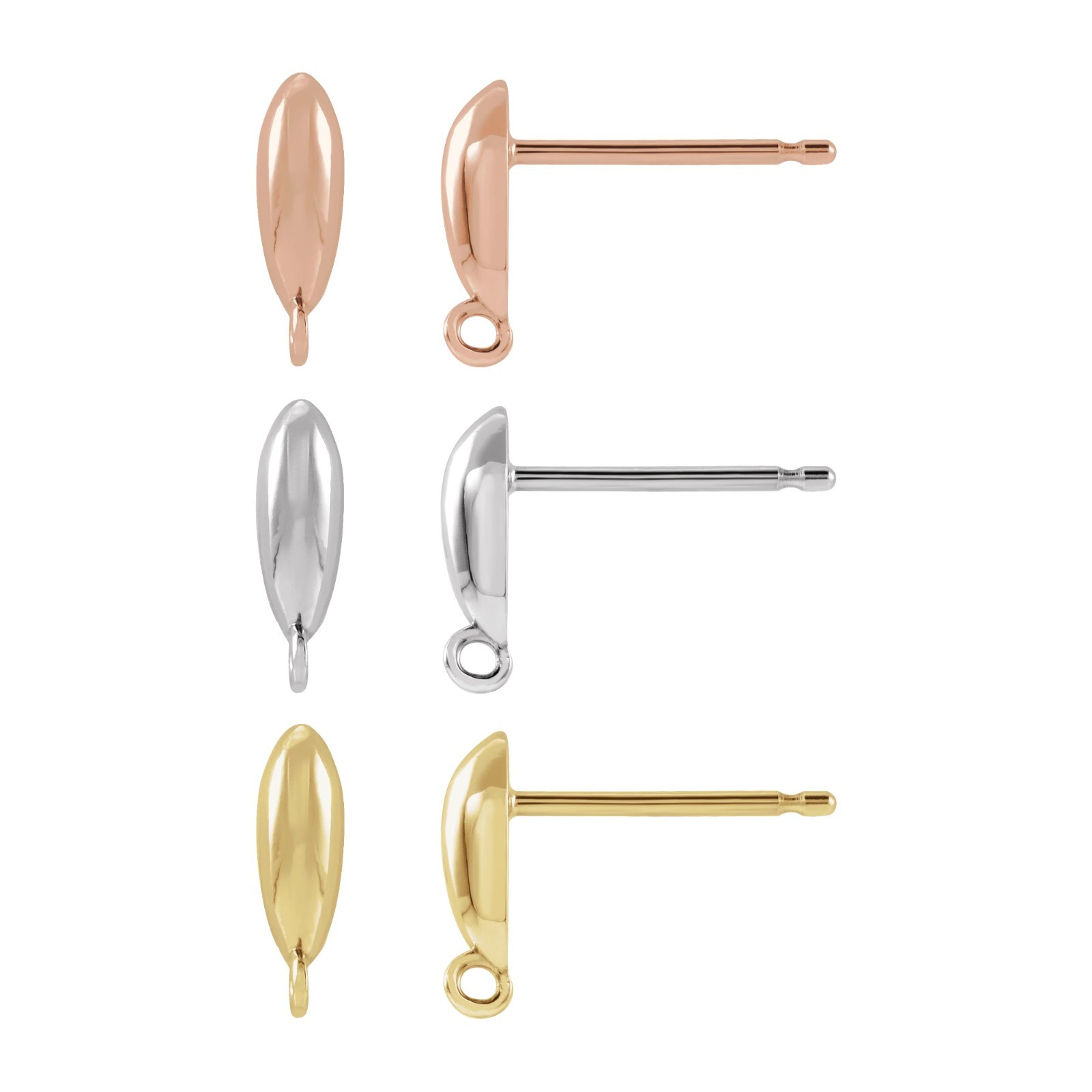 10K 14K 18K Gold, Platinum & Silver Earring Top Elongated Bombe 7.8 x 2.5 mm