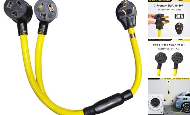 3 Prong Dryer Y Splitter 2.9 FT, NEMA 10-30P Male to Two 10 3 Prong Nema 10-30