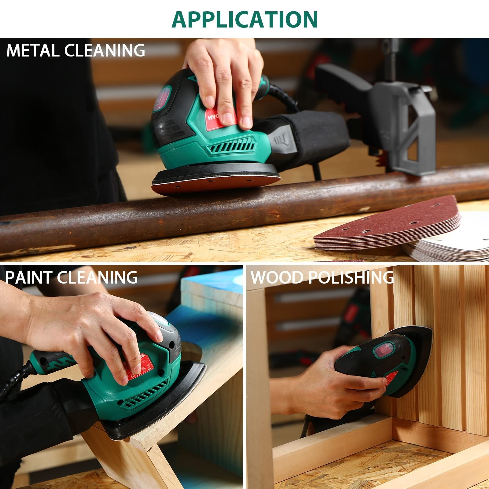 60PCS Triangular Sander Sandpaper, HYCHIKA Detail Sander Sandpaper Assorted 6...