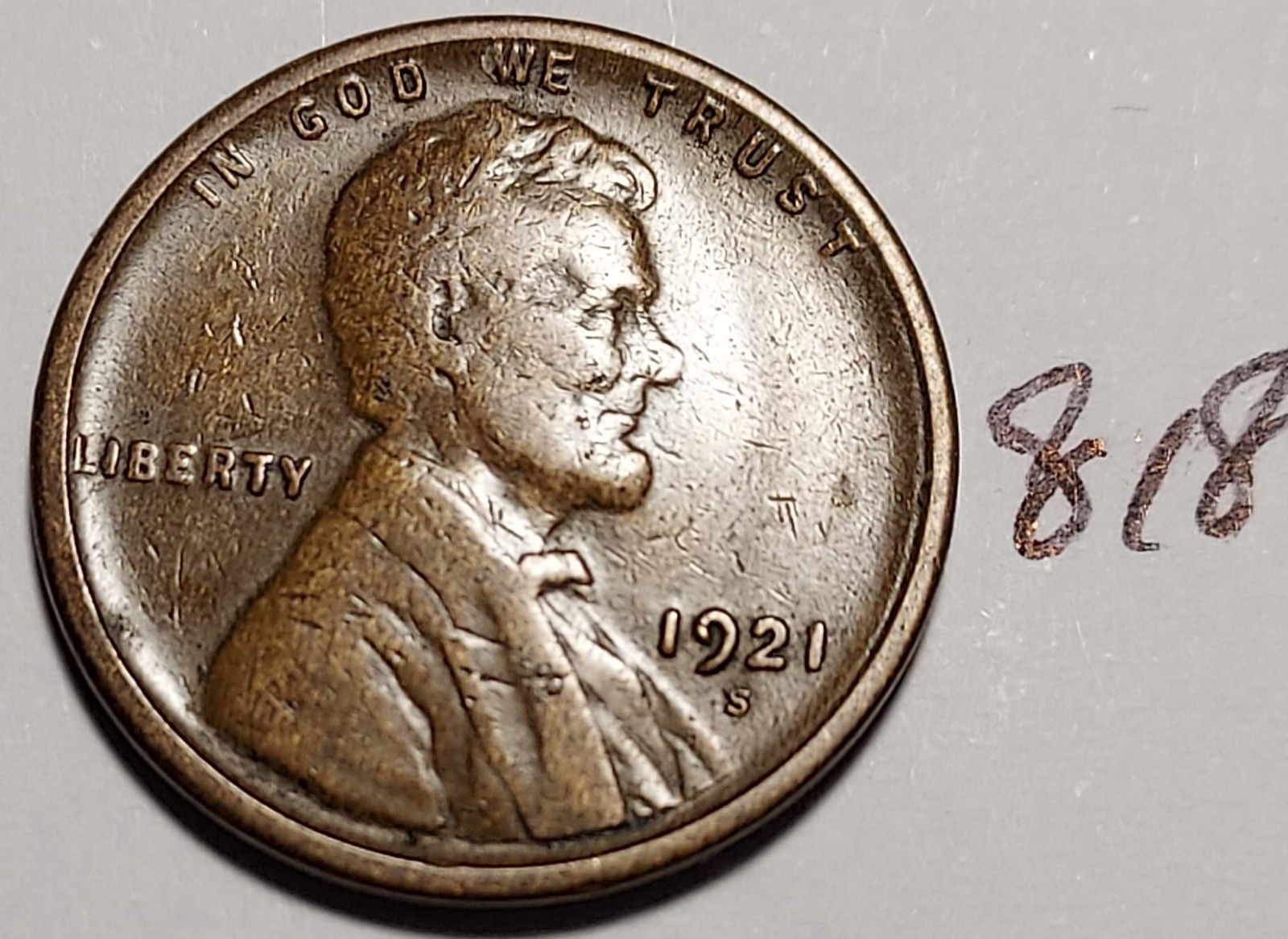 1921-S Lincoln Wheat Cent BELOW FINE #818
