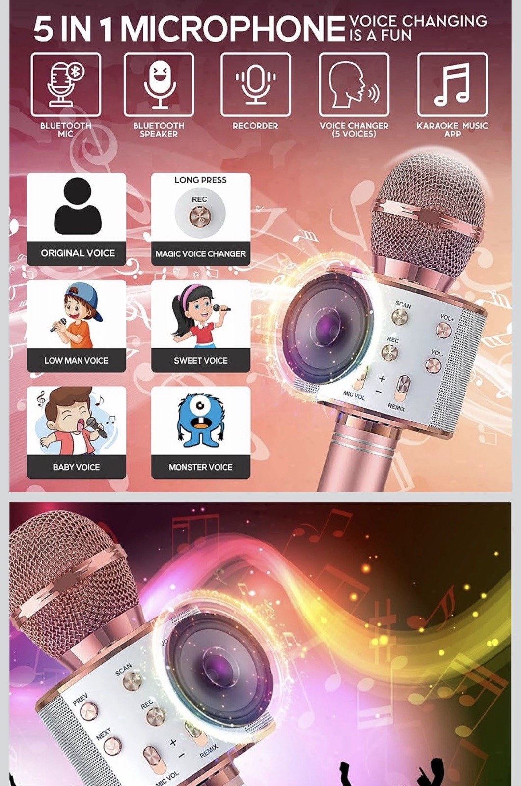 Bluetooth Karaoke Microphone for Kids Adults, Wireless Bluetooth