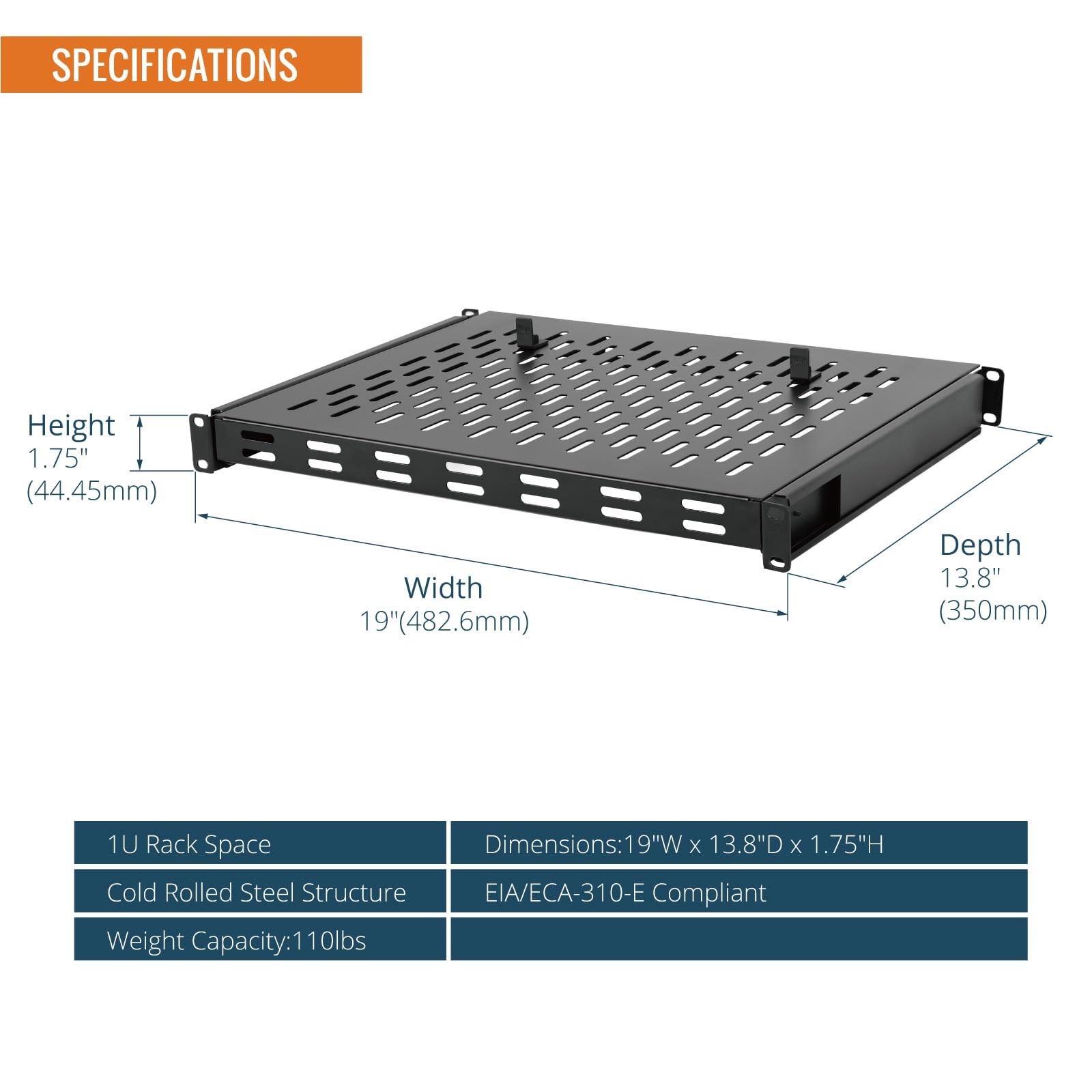 Tecmojo 1U Sliding Rack Shelf,4-Post Vented Rack Mount Shelf,13.8in Deep with