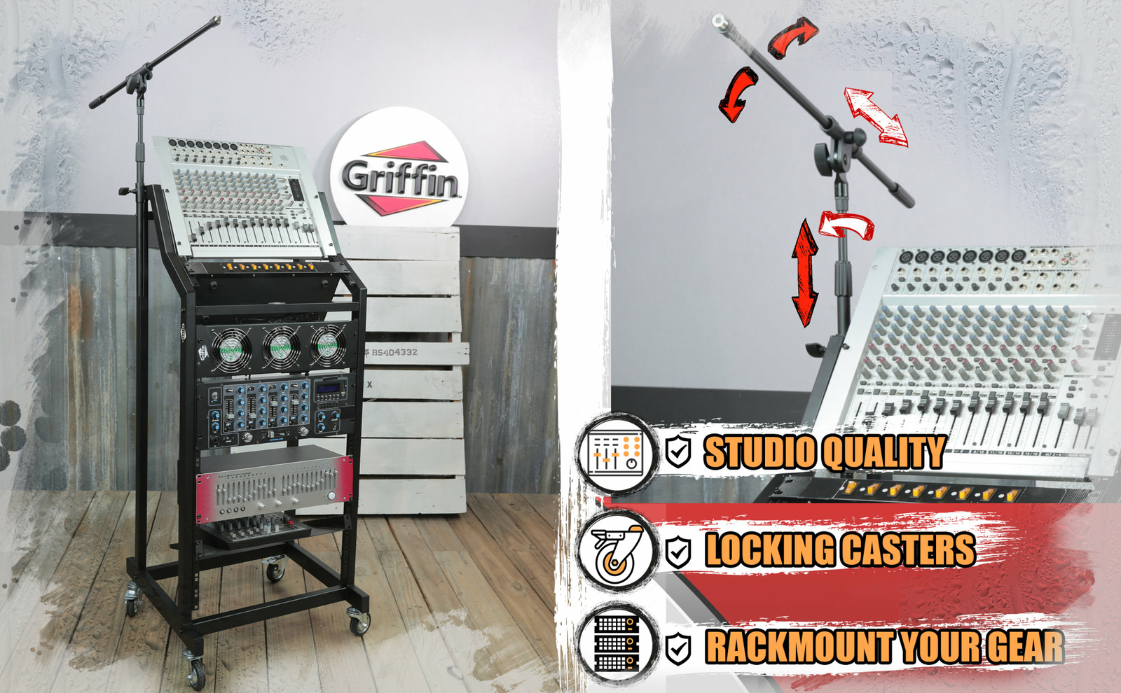 Rack Mount Cart Stand Rolling Studio Mixer Gear Pro Audio IT Server Holder Case