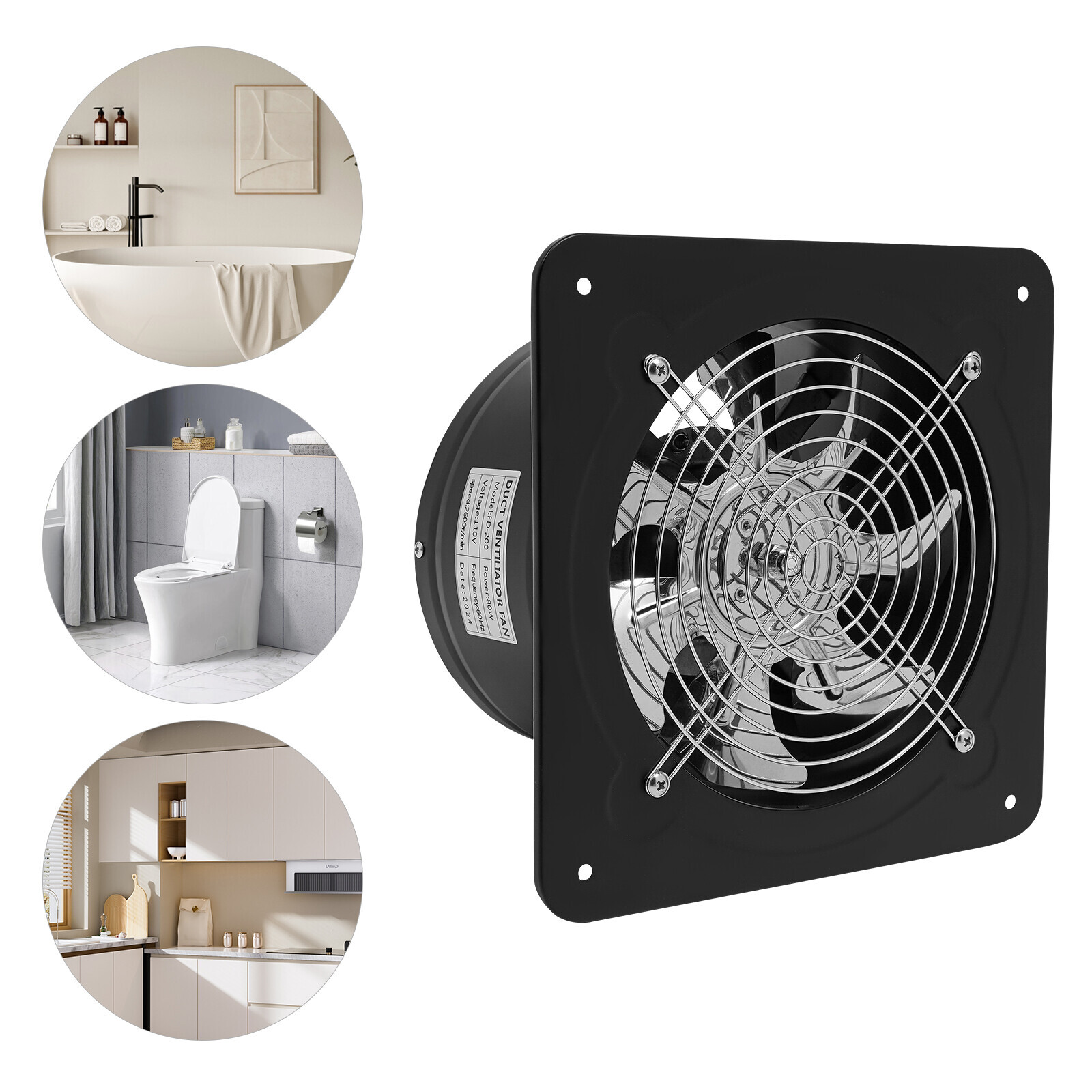 8" Exhaust Fan Portable Kitchen Ventilation Fan Wall Mount with Backdraft Damper